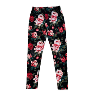 Black and Red Floral Leggings with Stretchy Fit